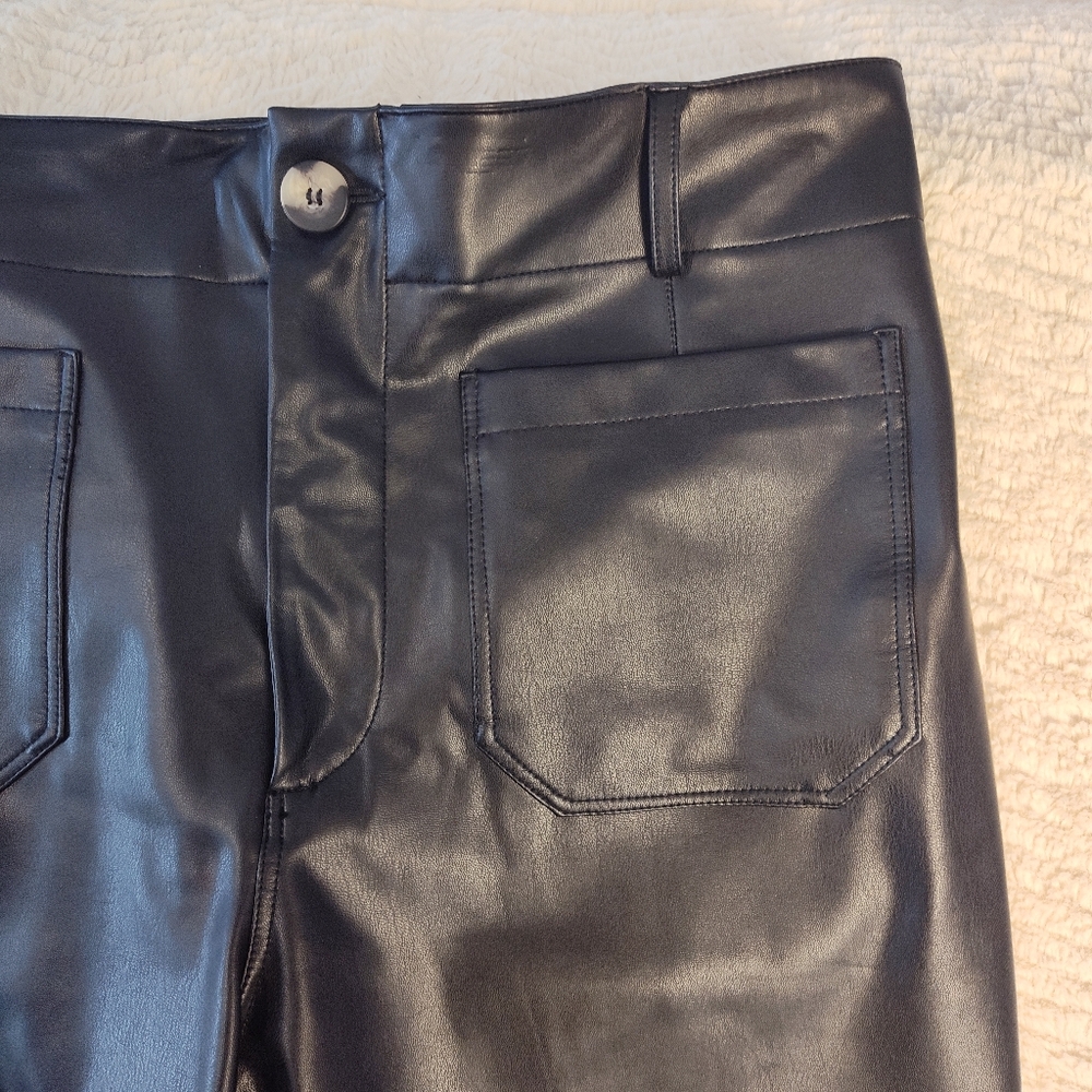 Maeve By Anthropology Black Faux Leather Pants Women's Size 32 - Picture 4 of 13